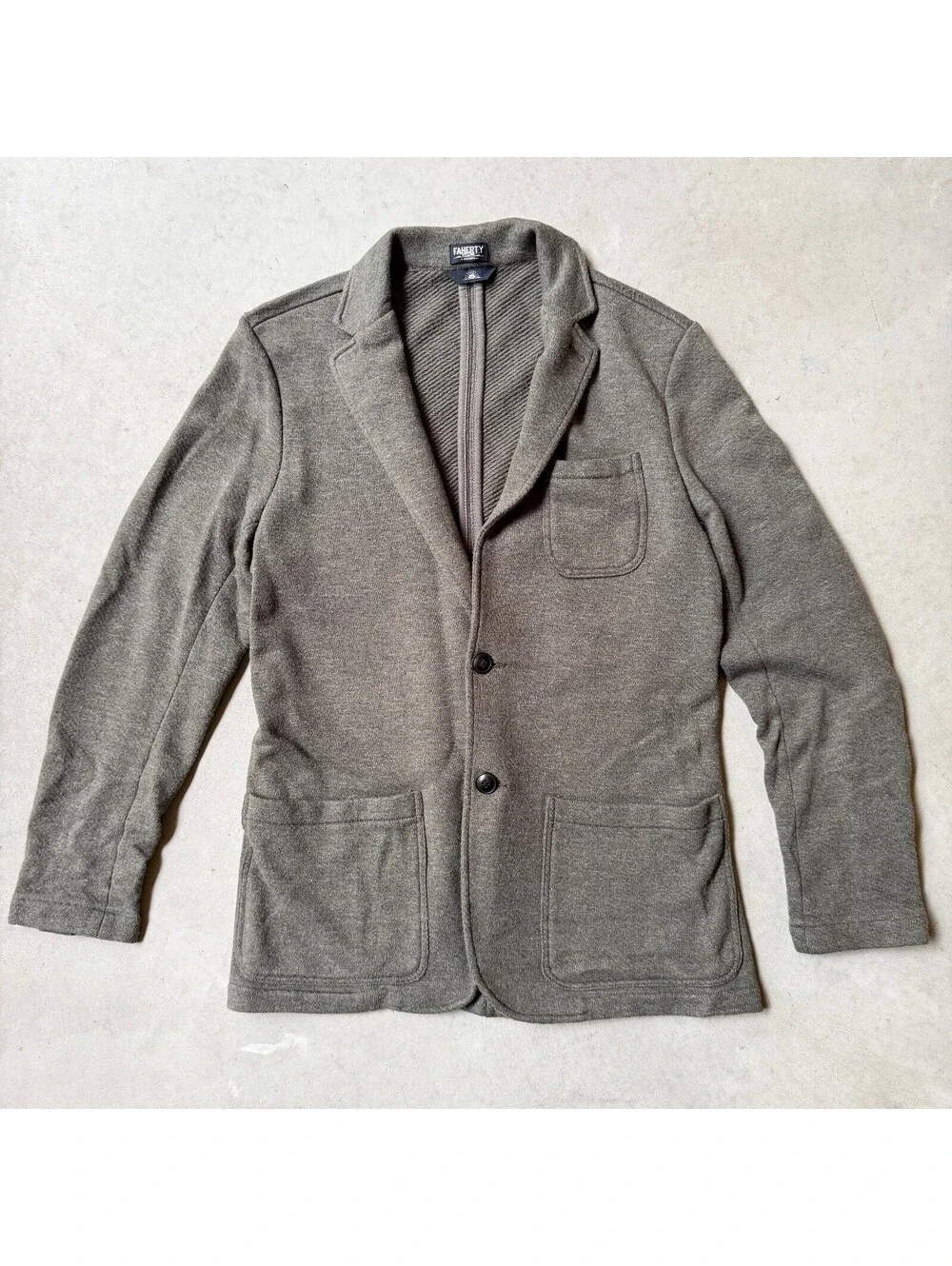 Faherty Reserve “The Inlet Blazer” Mens Medium Olive Green Melange Knit Blazer